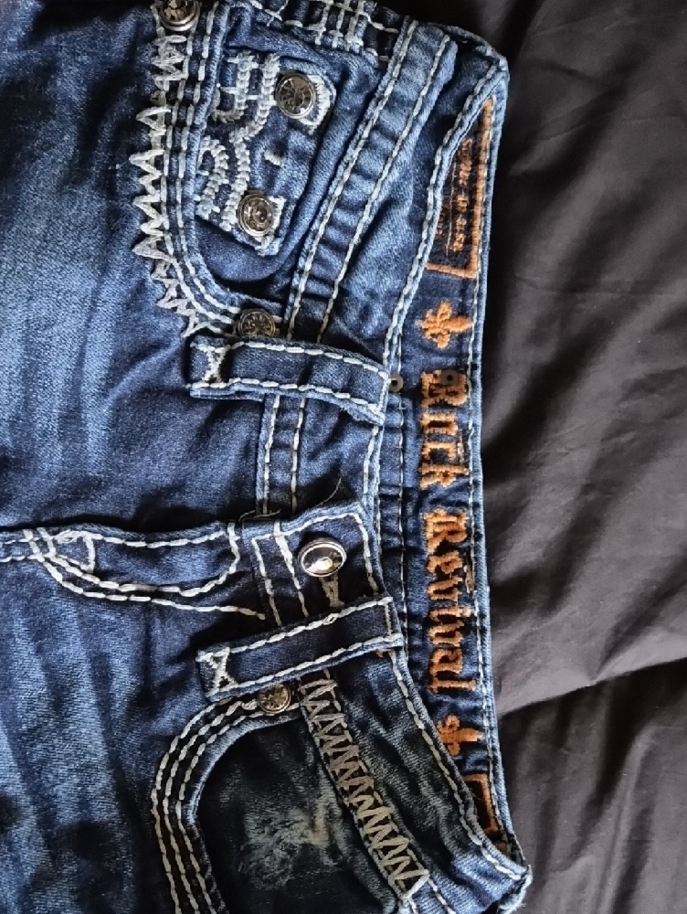 Rock Revival Blue Embroidered Pocket Ankle Jeans - Picture 4 of 9